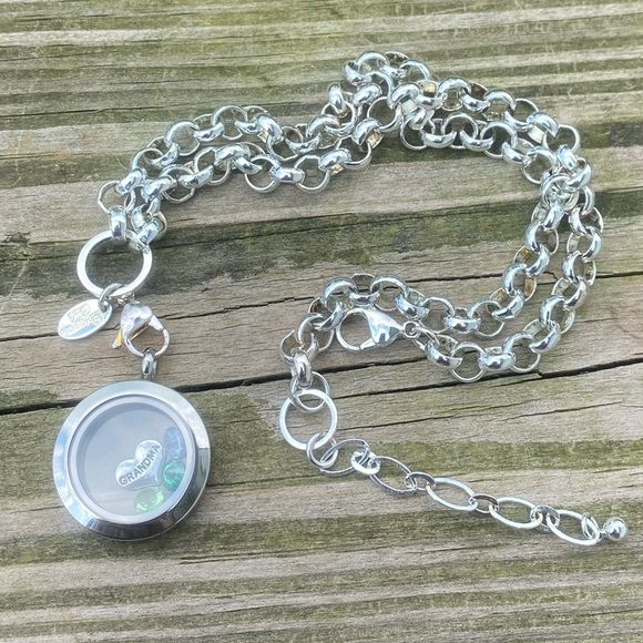 Origami Owl Floating Locket necklace Rolo chain Grandma heart rhinestone charms - Picture 6 of 11